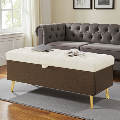 Banc de rangement rembourré avec pieds en métal doré