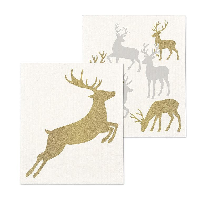 Glitter Reindeer Dishcloths. Set Of 2