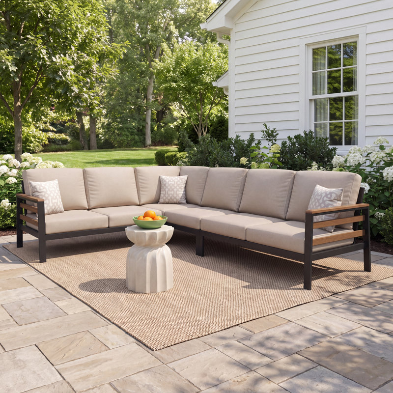 Townsend Outdoor 6 Person Sectional Seating Group With Sunbrella Cushions, Cast Silver Sunbrella®
