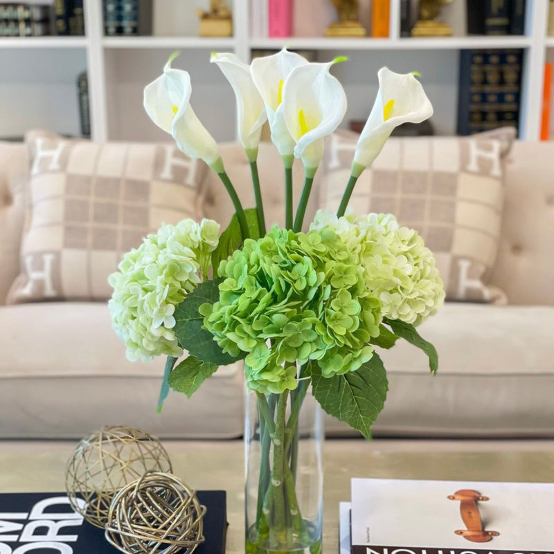 Calla Lily Real Touch Centerpiece In Tall Glass Vase