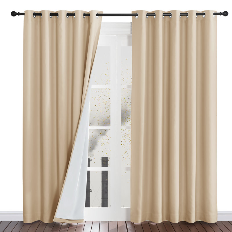 4-in-1 PM2.5 Particles Noise Blackout Thermal Insulation Curtains Heavy-Duty Full Light Shading Drapes with Detachable Liner for Villa/Hall/Dorm