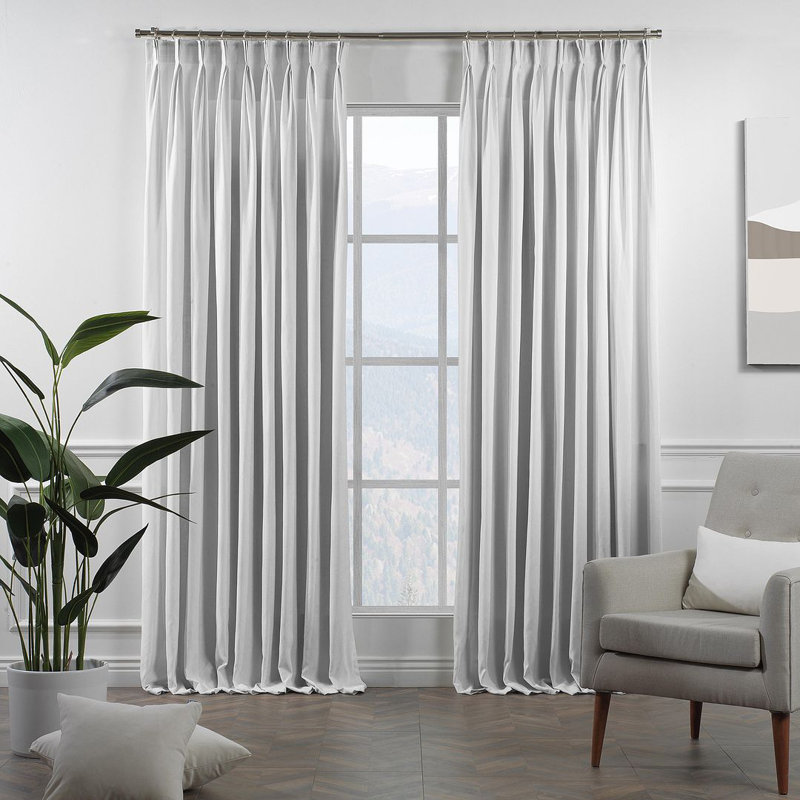 Panneau de rideau simple décoratif à double pincement très long et très large, Blanc pur, L 26 po x L 120 po