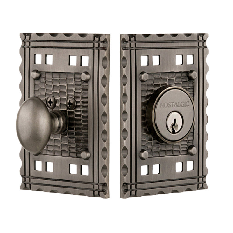 Nostalgic Warehouse Craftsman Plate Single Cylinder Deadbolt, Antique Pewter, Keyed Alike	, 2.75