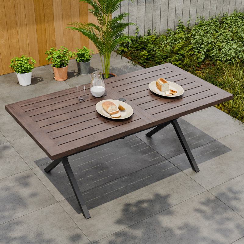 Rectangular Solid Wood Outdoor Dining Table Umbrella Hole , 68.1 " W 35.4 " D
