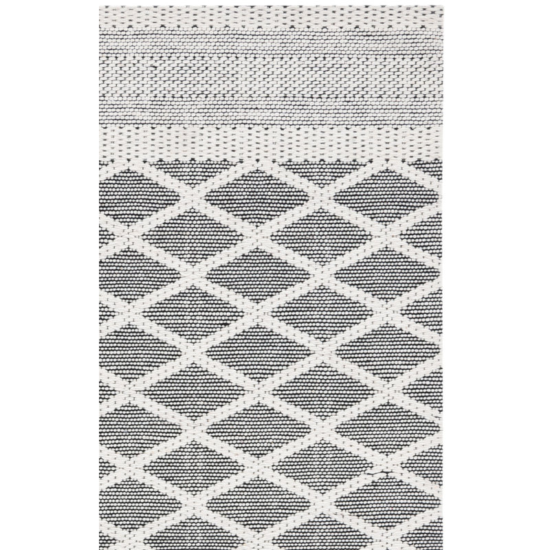 Alohna Hand Woven Wool/Cotton Geometric Rug in Ivory/Gray, Rectangle 5' x 8'