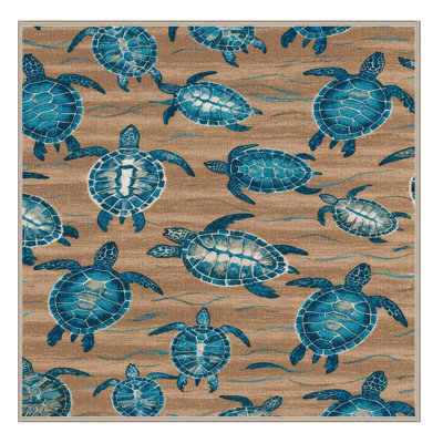 Washable Sea Turtle Migration Coastal Area Rug