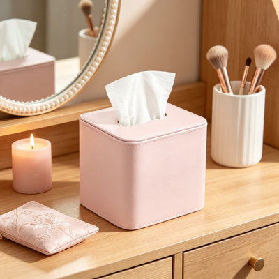 Porte-boîte à mouchoirs carré en similicuir avec fermeture magnétique, couvercle de boîte à mouchoirs décoratif élégant pour salle de bain, rose
