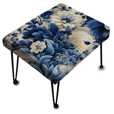 Romantiques motifs de tourbillons bleus de cobalt - repose-pieds rectangulaire floral