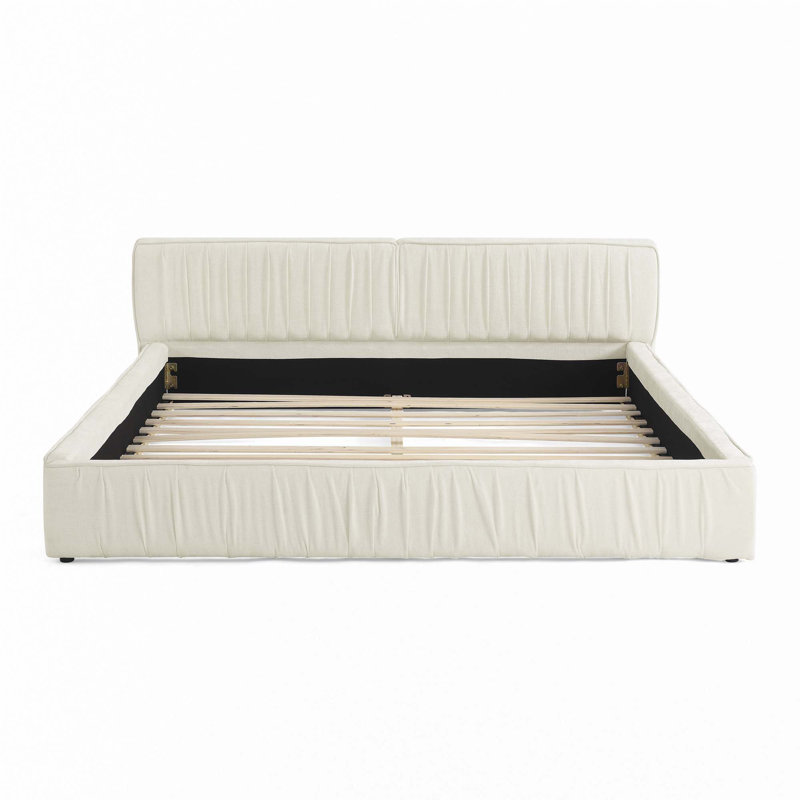 Structure de lit tapissier grand avec tissu chenille, Beige