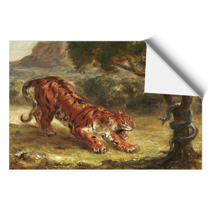 Tiger And Snake by Eugene Delacroix - No Frame Painting, 30cm H x 42cm W x 0.1cm D
