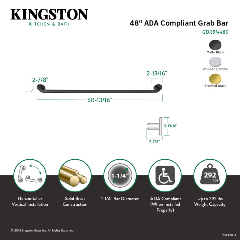 Barre d'appui extensible 1-1 / 4 po Kingston, Laiton brossé, l 48 po