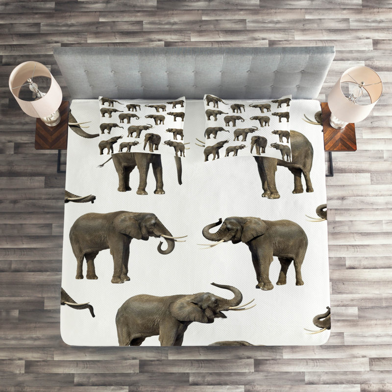 Elephant Rustic Coverlet, King Bedspread + 2 Shams