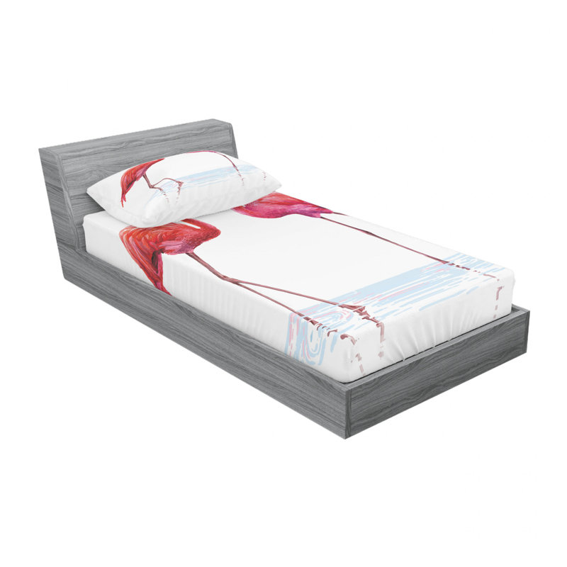 Ensemble de draps flamants roses sur bord de mer, Ensemble de draps pour lit simple avec drap-housse