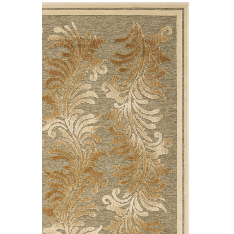 Tapis vert touffeté à la main Plume, Rectangle 5 pi 3 po x 7 pi 6 po