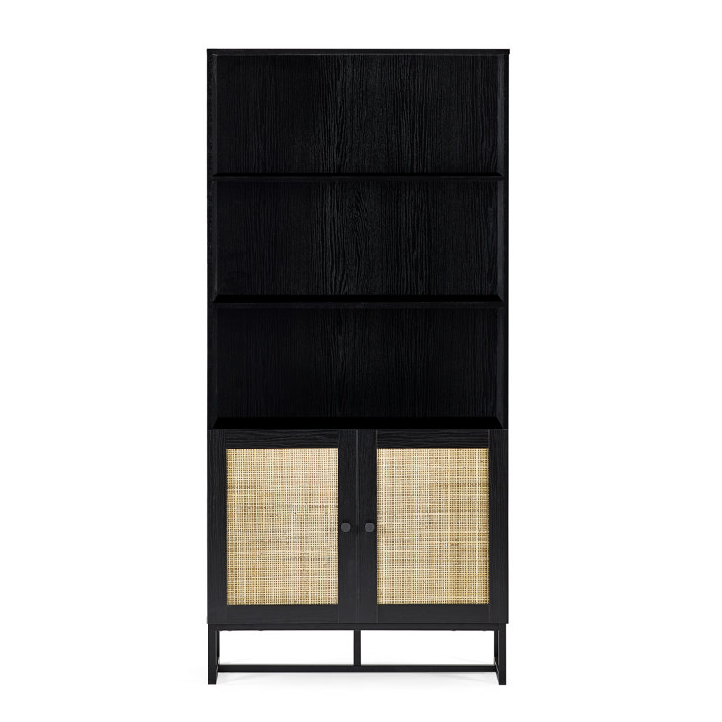 Reese 168cm H x 80cm W Standard Bookcase, Black/Rattan