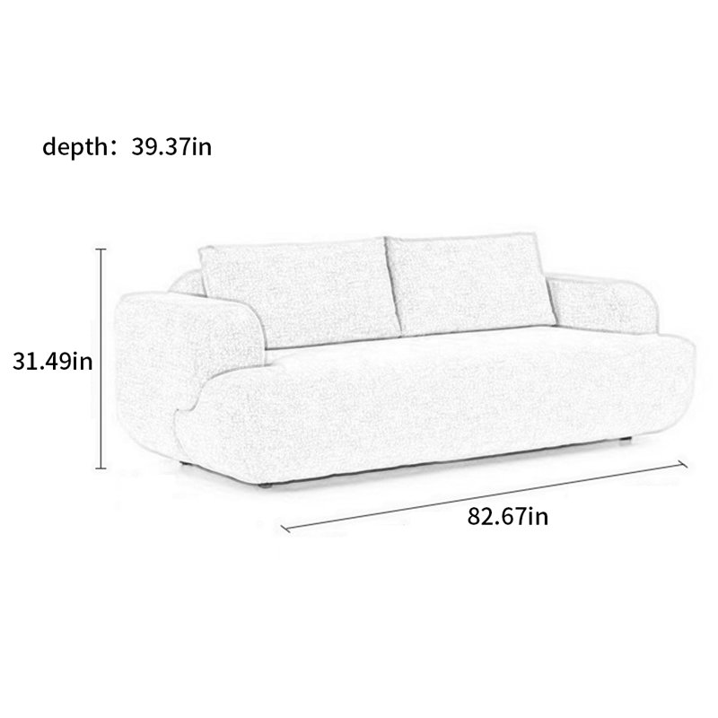 French cream style simple fabric sofa, 31.49" H x 82.67" W x 39.37" D, 3