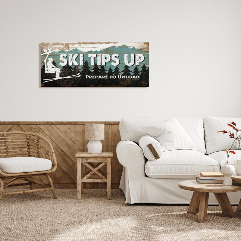 «Winter Rustic Mountain Skiing», art mural sur toile flottante par Jennifer Pugh, H 20 po x l 48 po