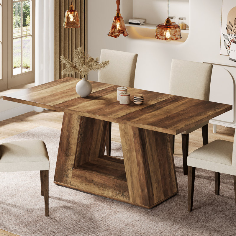 63" Dining Table For 4 With Sturdy Base, Brown