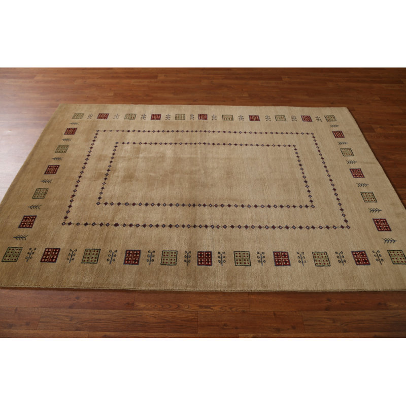 Tapis brun en laine noué à la main de conception unique 4 pi 5 po x 6 pi 8 po New Age