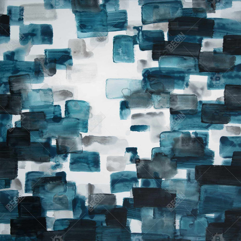 Turquoise and Gray Shapes - Modern Abstract Canvas Art Decor