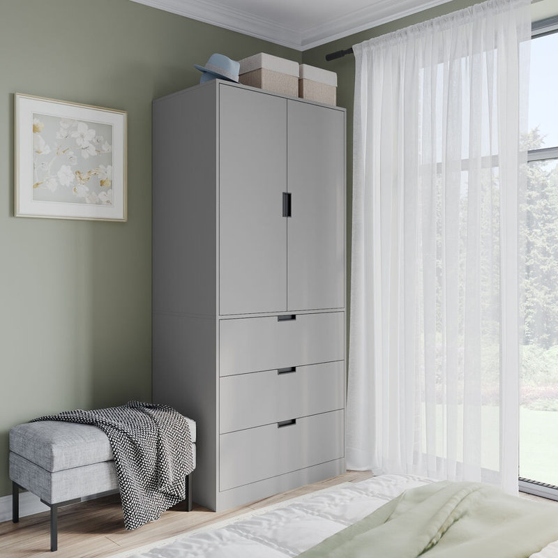 Stephy Solid Wood Wardrobe, Gray
