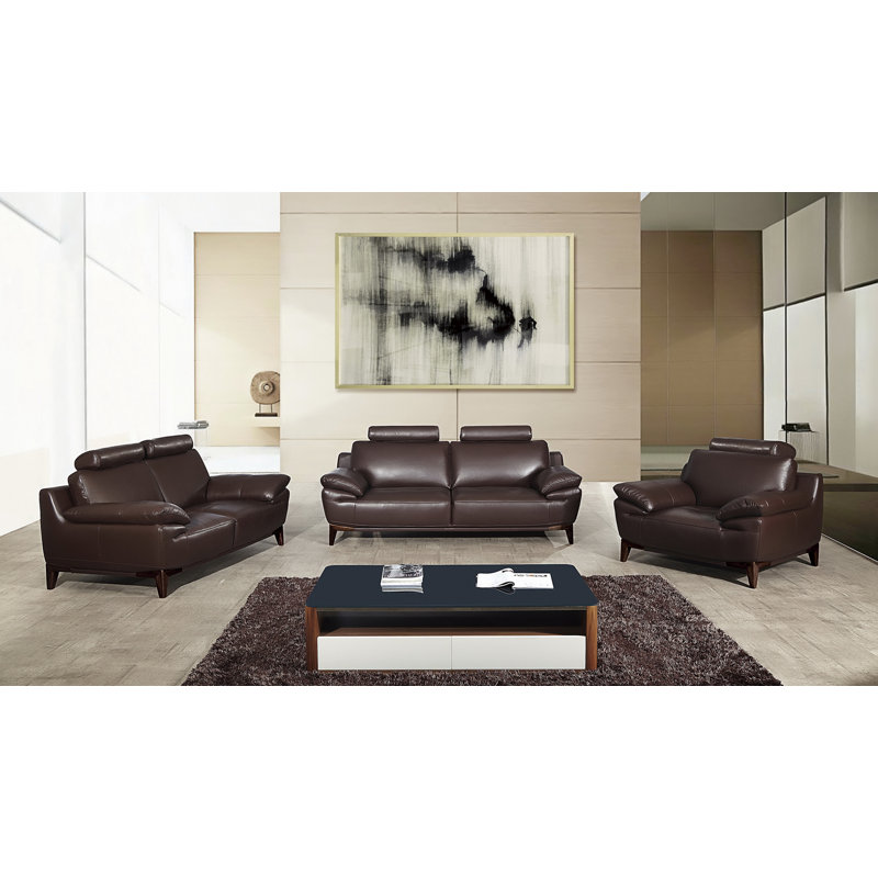 Servidio 71'' Genuine Leather Sofa, Dark Chocolate Genuine Leather