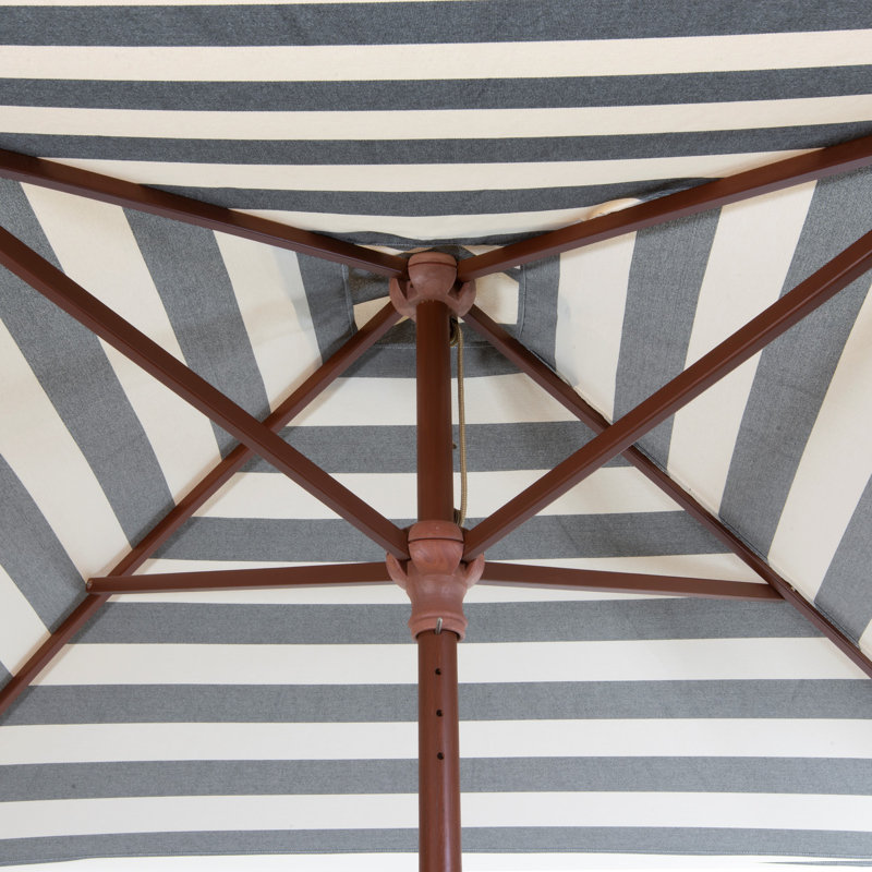 Modern Black and Ivory Stripe 6.5 ft Wood Market Umbrella