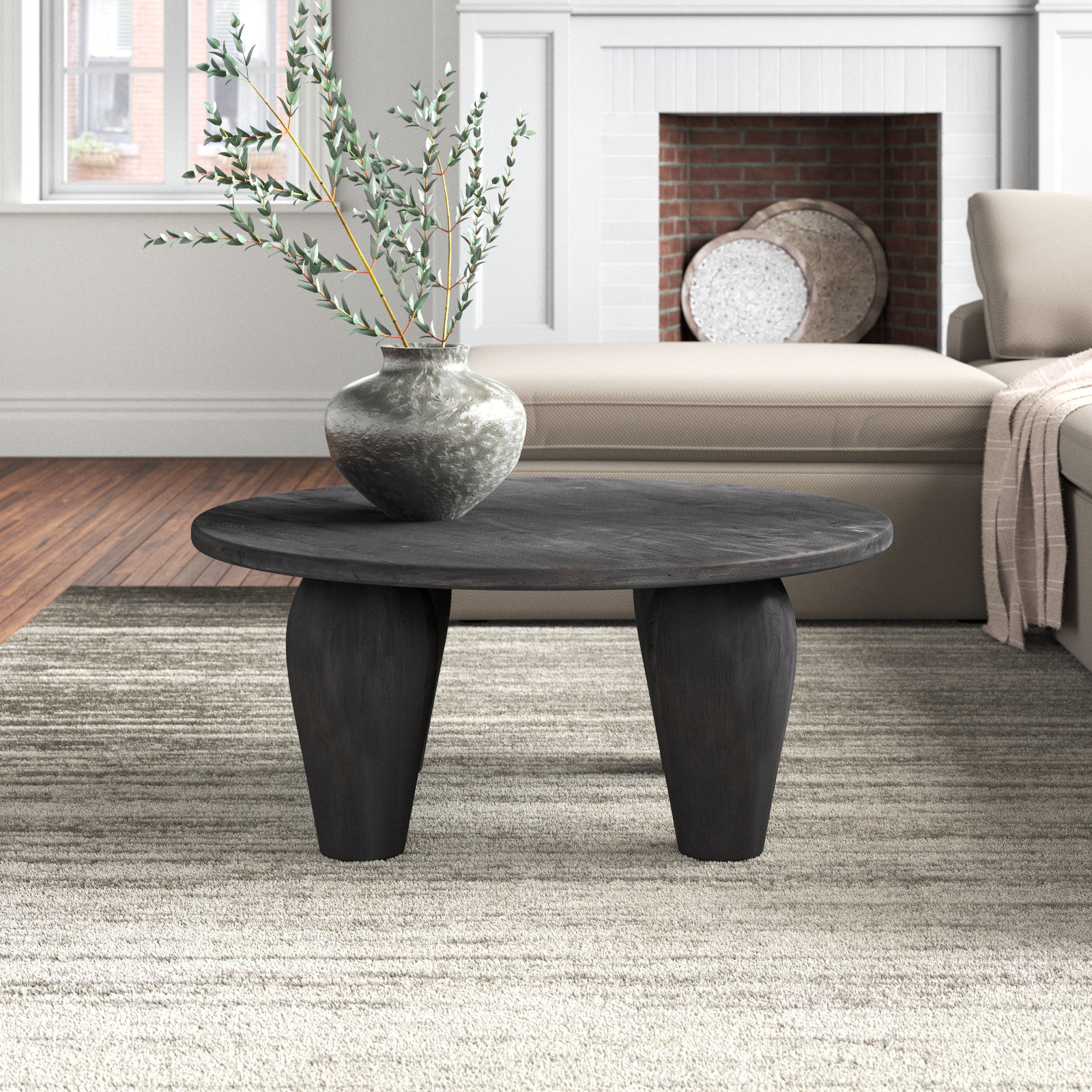 Kei Solid Wood Single Coffee Table, 16" H x 50" L x 50" W, Black