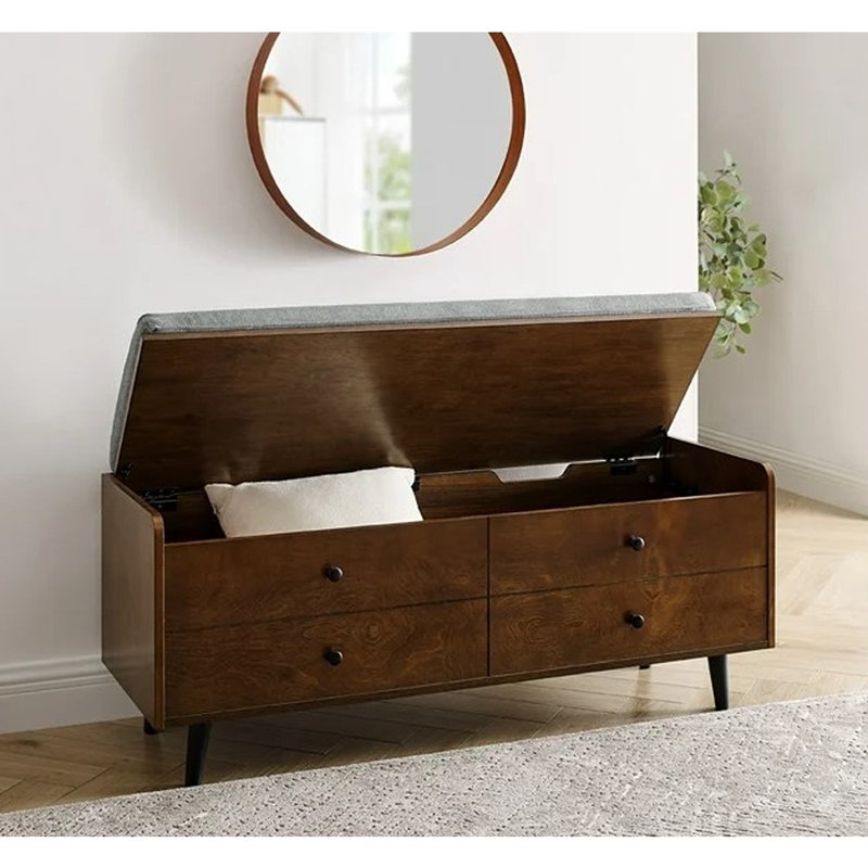 Domingue Upholstered Flip Top Storage Bench, Dark Walnut