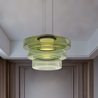 Luminaires suspendus en verre 3 couches, luminaire suspendu avec abat-jour rond, luminaire suspendu pour plafond