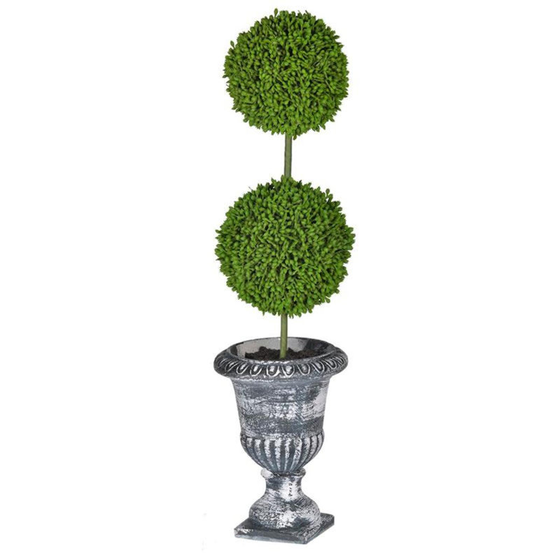 15.5'' Faux Boxwood Topiary in Urn, Black