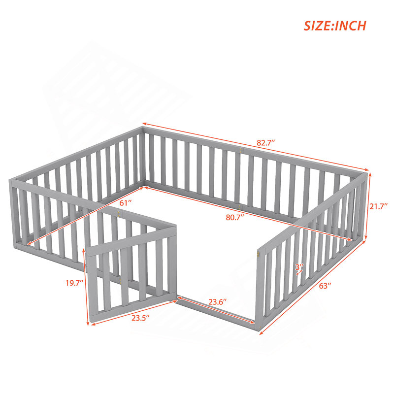 Wood Daybed Frame with Fence and Door