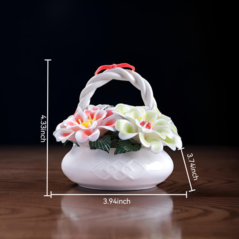 Mini panier de fleurs exquis - Artisanat en céramique artisanale
