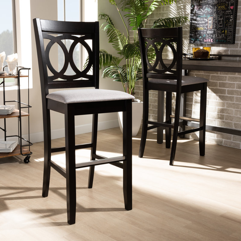 Solid Wood Counter Stool, Espresso Brown, Gray