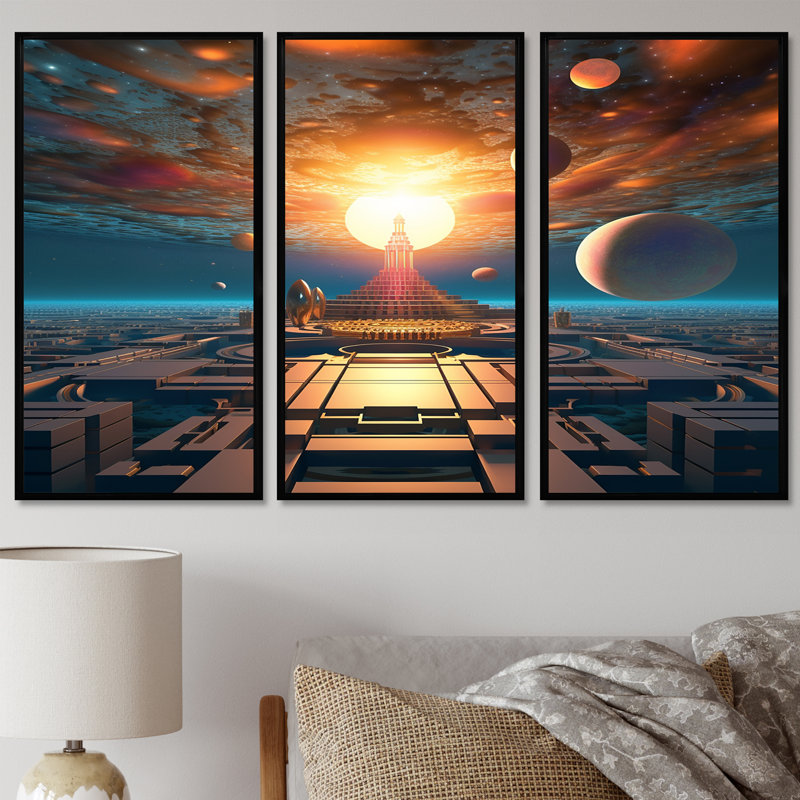 Ensemble d'impressions murales «City Fantasy», Cadre flottant noir, H 32 po x l 48 po x P 1 po