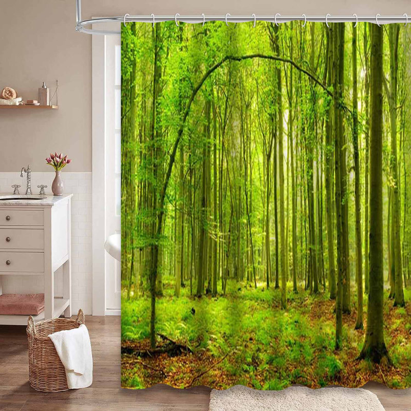 Rideau de douche ensoleillé avec 12 crochets Sunny Natural Forest, L 72 po x l 78 po