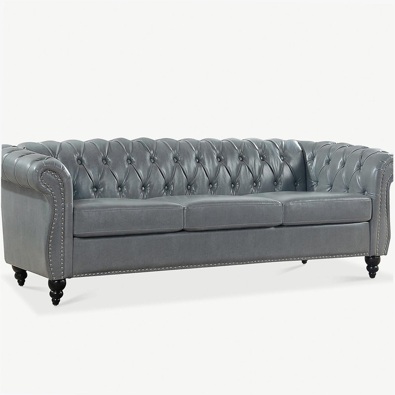 Canapé Chesterfield à accoudoirs roulés 84,65 po., Gris