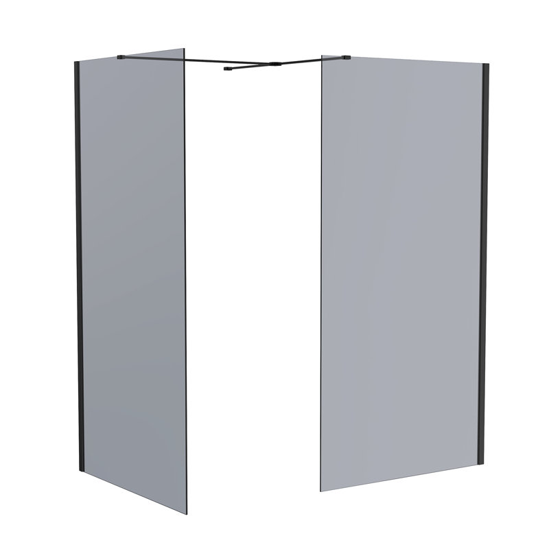 Matte Black Walk In Shower Enclosure Wet Room Grey Glass Screen Pack 700mm and 700mm Panels