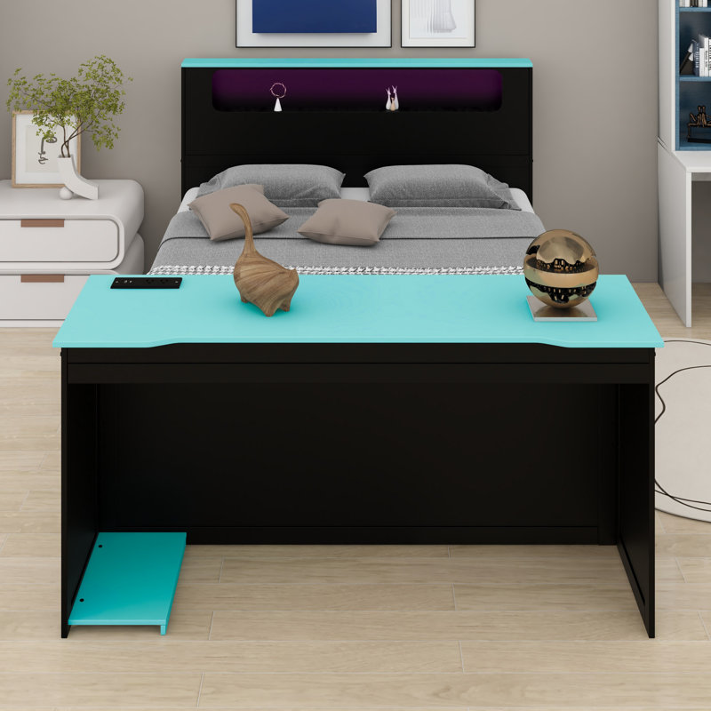 Lit de jour avec couchette et bureau, Noir + bleu
