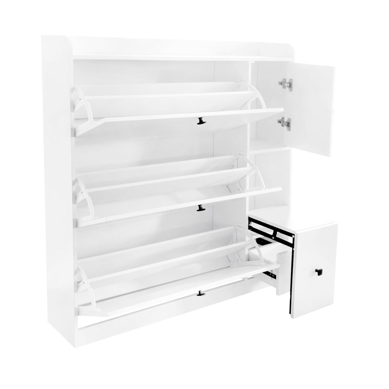 Armoire à chaussures blanche avec 3 tiroirs réglables et configurations de tiroirs d'entrée