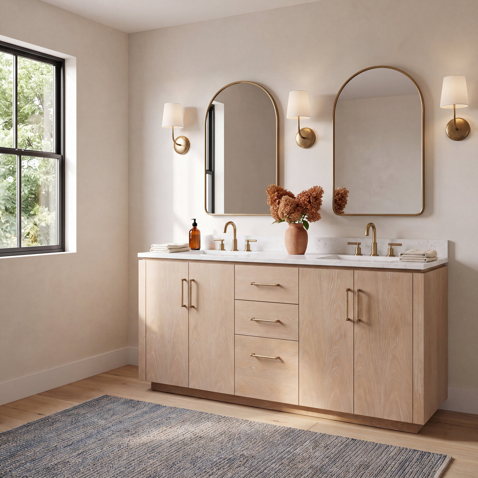 Cloverfield 72'' Double Bathroom Vanity, Gold, Washed Ash Gray