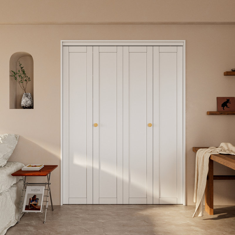 Porte pliante en bois manufacturé 60 po x 80 po à double panneau blanc avec noyau apprêté et ensemble de quincaillerie d'installation (garde-manger, porte de placard)