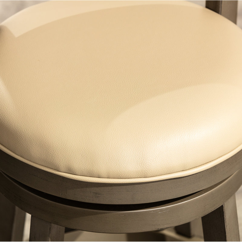 Tabouret de comptoir pivotant à motif de lattes avec motif à lattes, gris vieilli, siège en cuir gris français, Beige, Gris