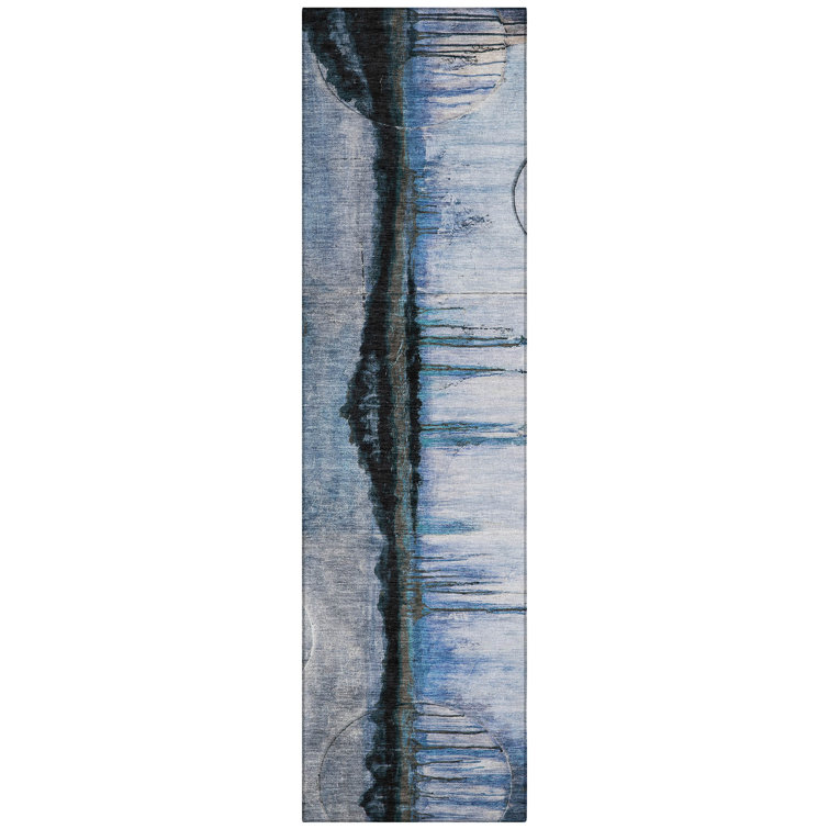 Machine Washable Indoor/Outdoor Xhevrie Blue Rug