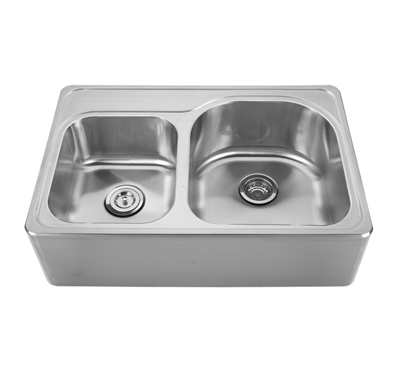  33" L x 22" W Double Basin Drop-In Kitchen Sink, F: One Hole - Right Corner