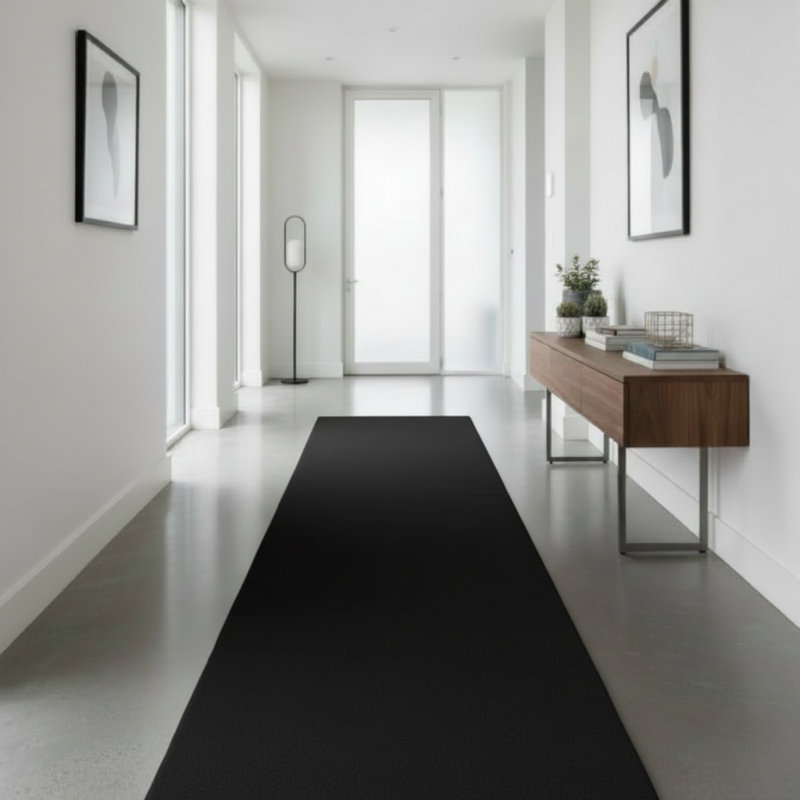 Solid Colour Knitted Area Rug, Runner 60 x 200 cm, Black
