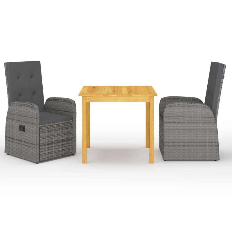 Brun Square Dining Set with Cushions, 2, Gray
