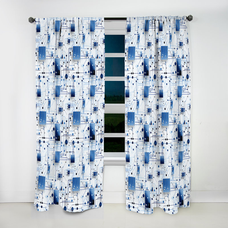 Motif géométrique industriel bleu matriciel - Rideau obscurcissant géométrique abstrait - 1 panneau, L 52 po x L 90 po