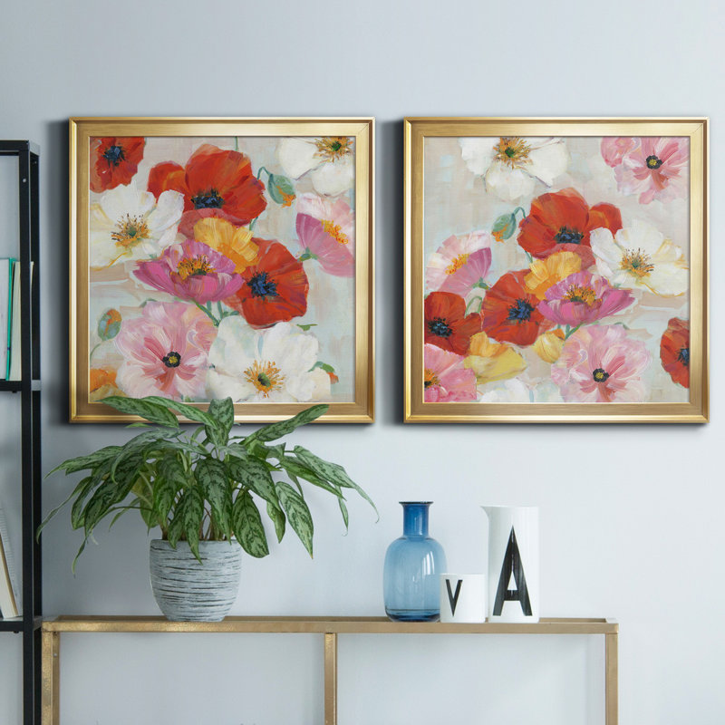 «Confetti Flowers I», reproduction de photo sur toile 2 pièces, H 26,5 po x l 53 po x P 1,5 po, Or