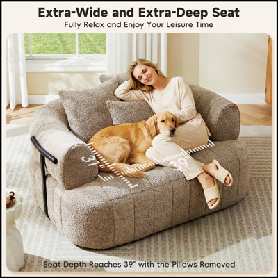 Chaise longue surdimensionnée sans os avec support en métal et canapé nuage à assise profonde pour une détente intérieure